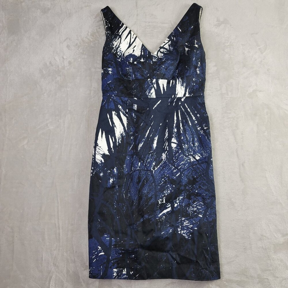 T Tahari Black Blacl White Abstract Splatter V-Neck Women's Dress | Size 6